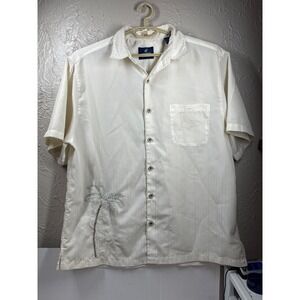 Caribbean Joe Hawaiian Shirt Men's Cream Palm‎ Tree Casual Short Sleeve Size XL